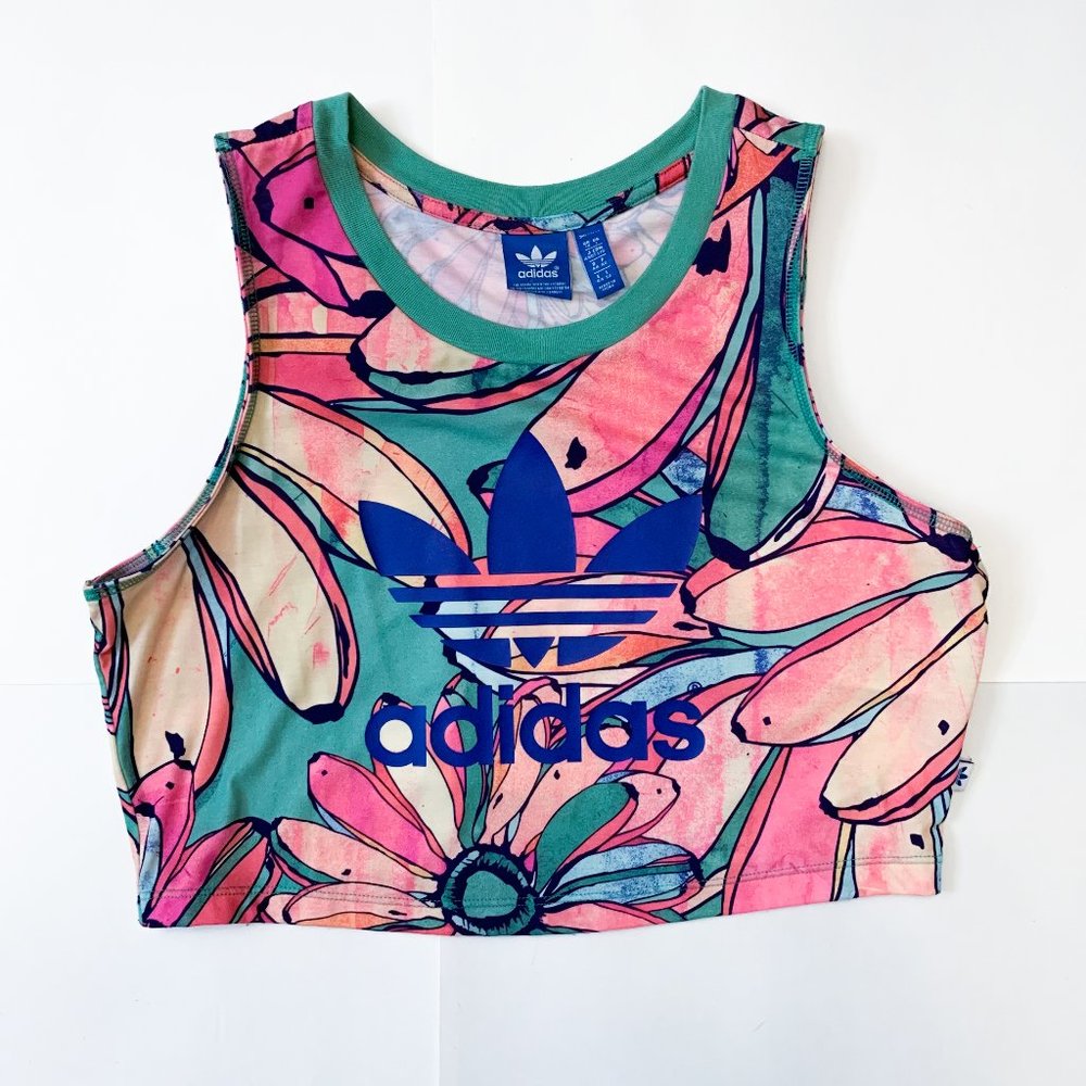 Women's Adidas Floral Multicolor Cropped Tank Top